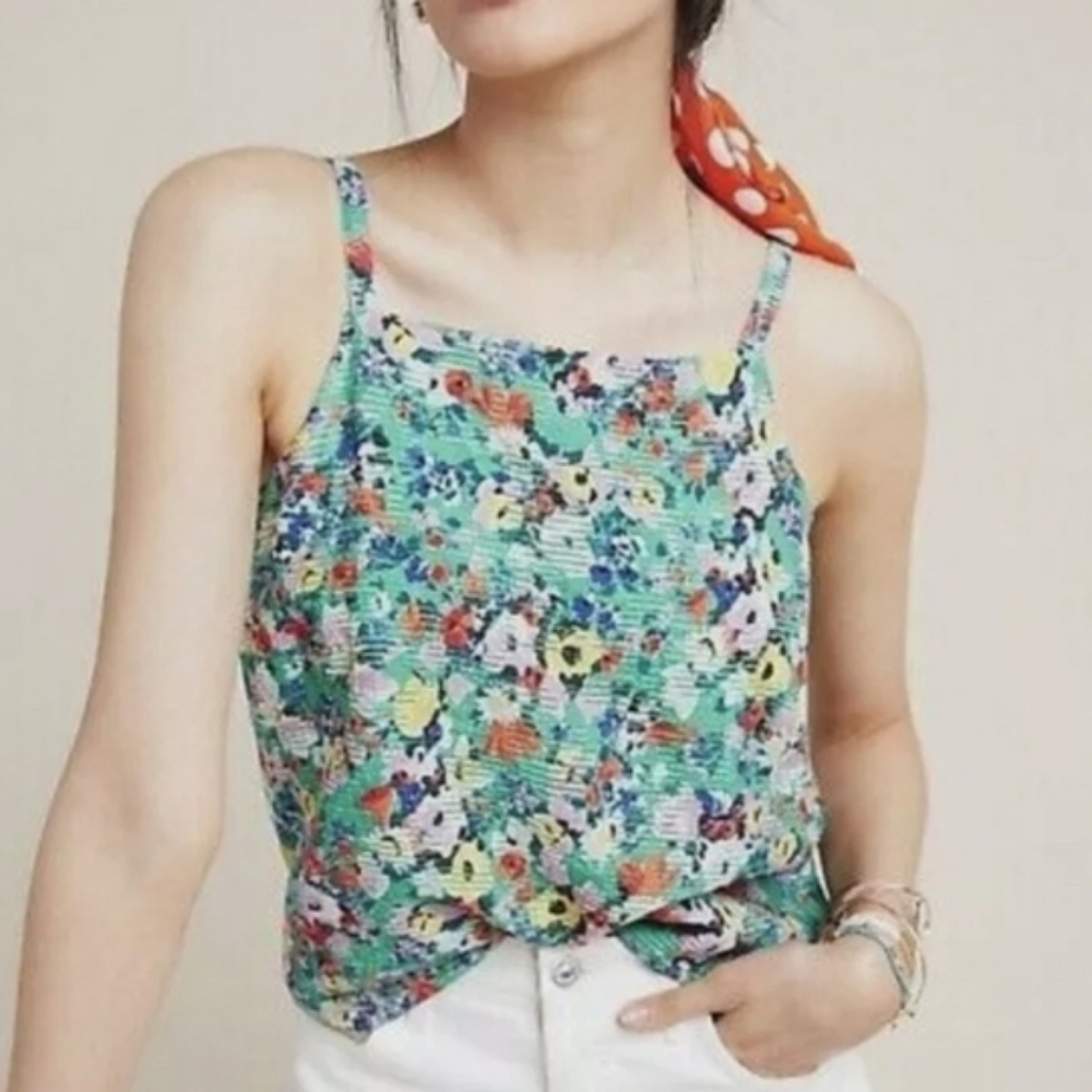 Maeve by Anthropologie Quinn Textured Cami in a green floral print Sz 2